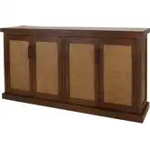 Armoni 4 Door Buffet Sideboard in Walnut Brown Finish Wood & Rattan